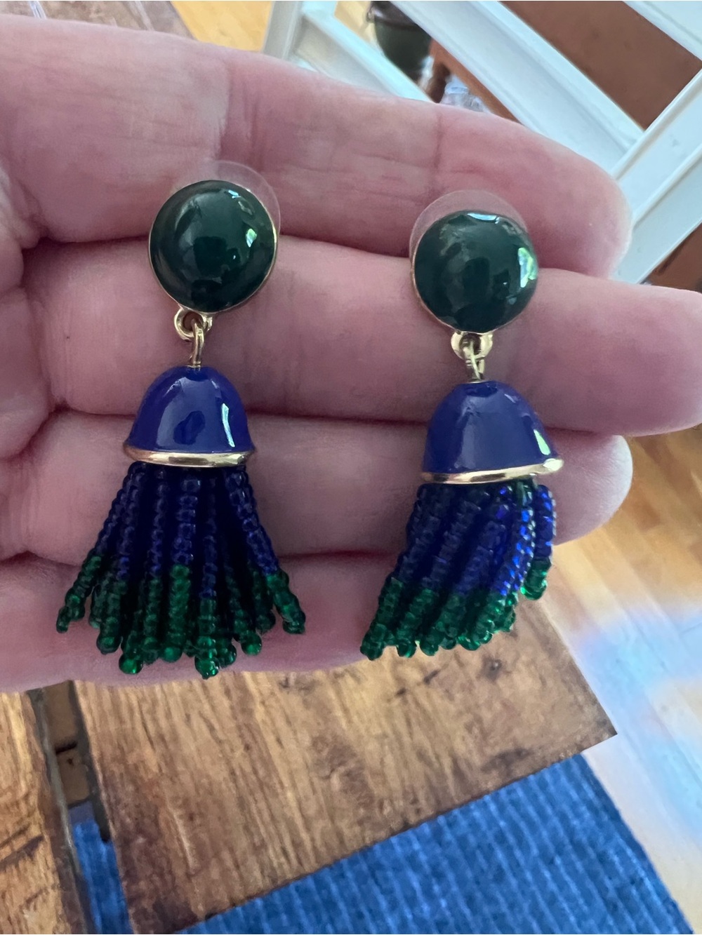 Talbots Green and Blue Beaded Tassel Drop Earrings